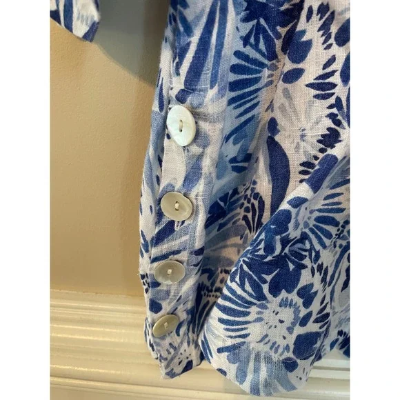 CYNTHIA ROWLEY Linen Size 2X Tunic Popover Top Blue White Flower Print Floral - Picture 8 of 8